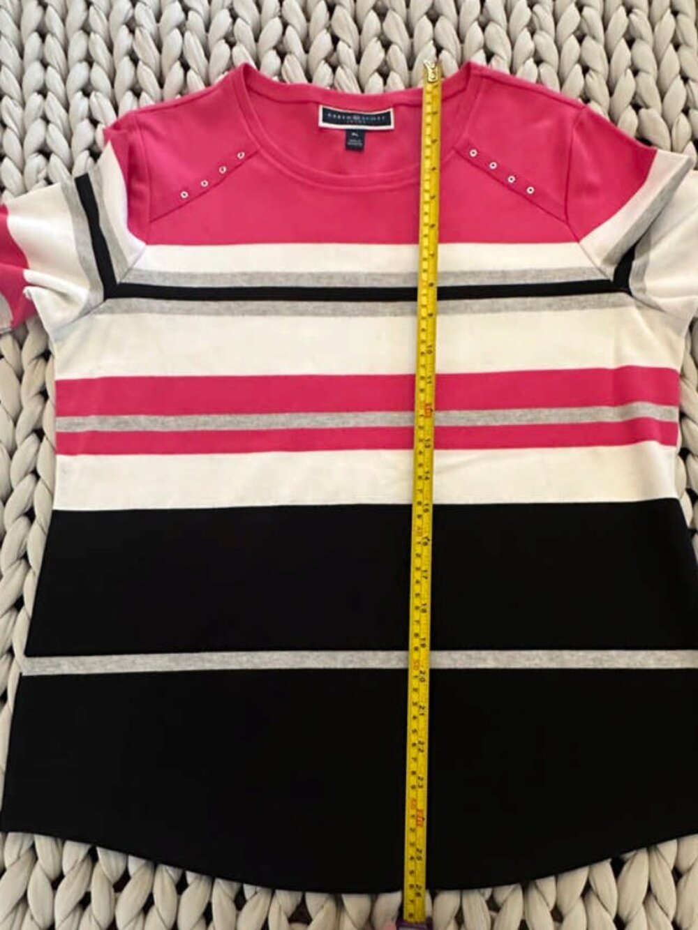 Karen Scott Sport Pink Striped 3/4 Sleeve Knit Top - Size PL - Picture 8 of 9